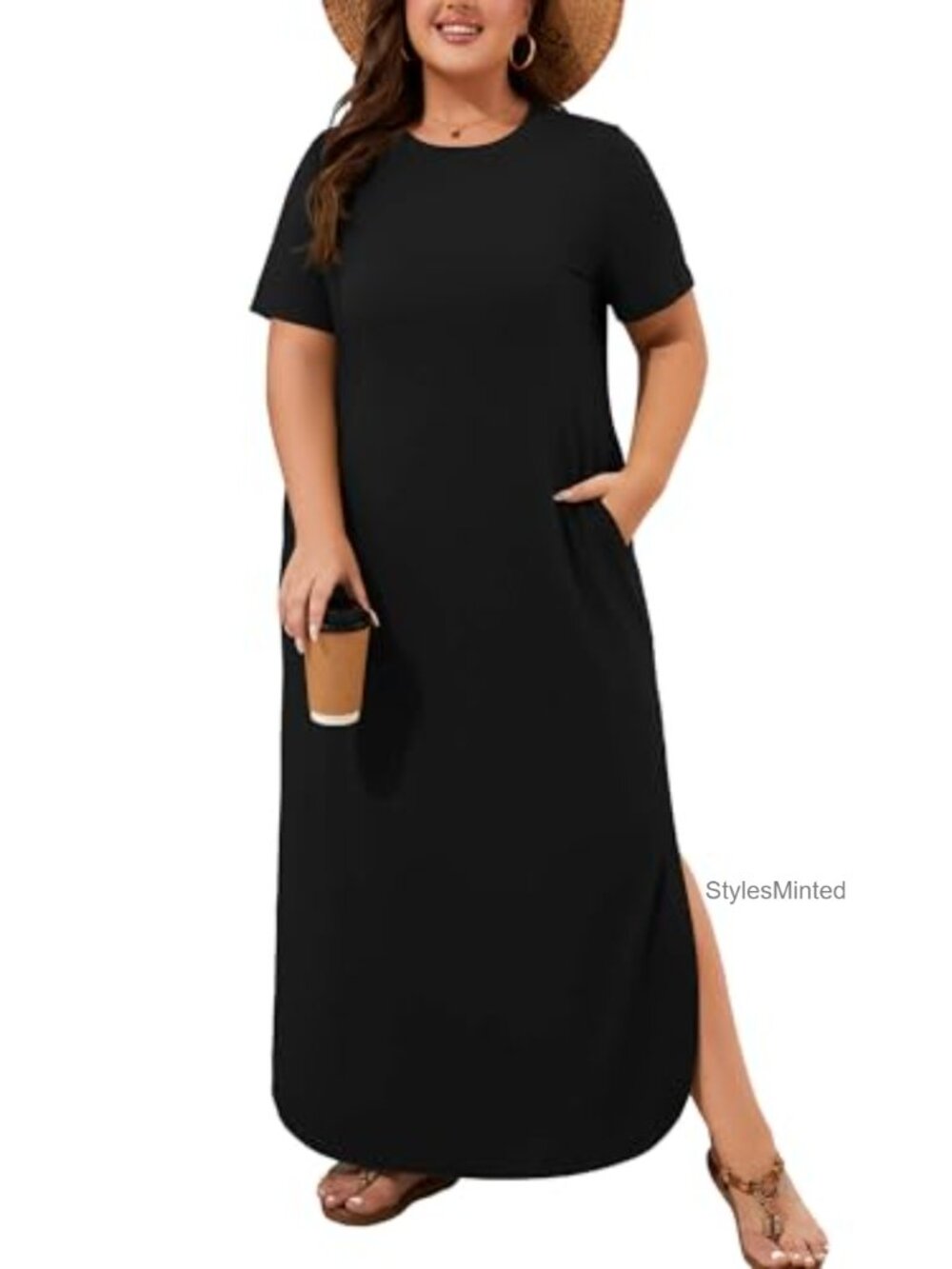 Plus Size Maxi Dress Short Sleeve Flowy Casual with Pockets Summer Beach